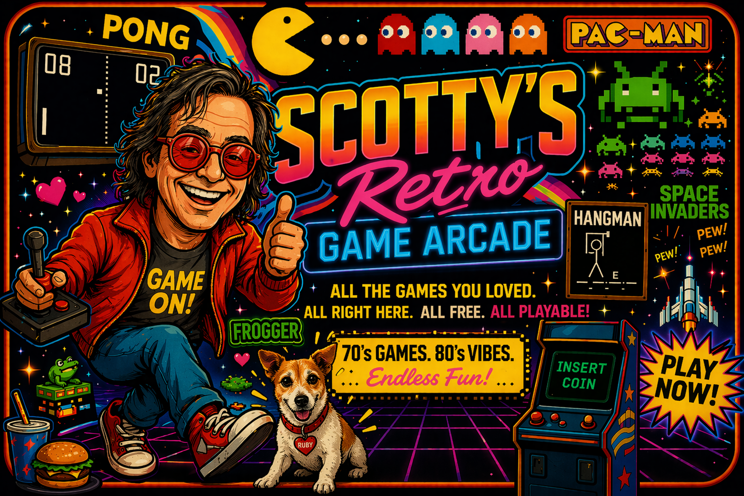 Scotty's Retro Game Fest neon arcade banner